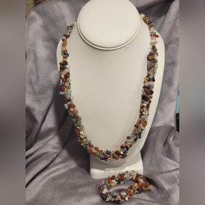 Multicolor Natural Gem Stone Chips Necklace & Bracelet Set